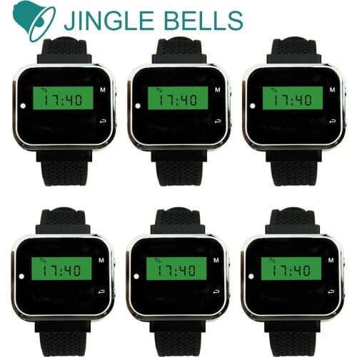 JINGLE BELLS 6 watch pager receiver wireless calling system for restaurant waiter calling system table call bell call button
