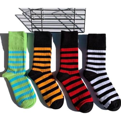 Size 35-45 Casual Street Fashion Cotton Funny Long Women Bee Soft Socks Contrast Color Rainbow Larger Size Stripe Zebra for Men