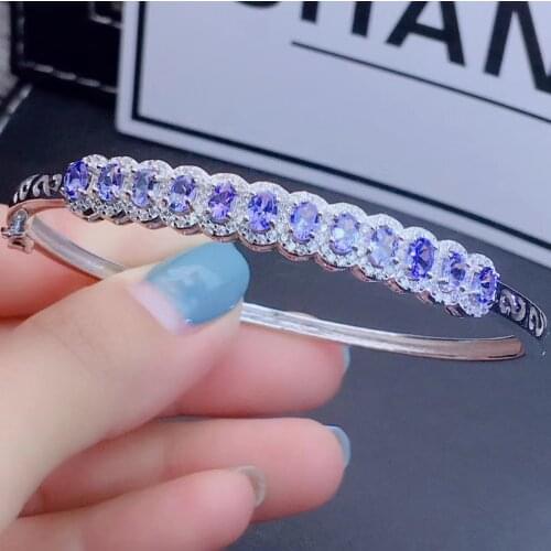 Simple gemstone, multi style and natural natural Tanzania bracelet can adjust 925 silver