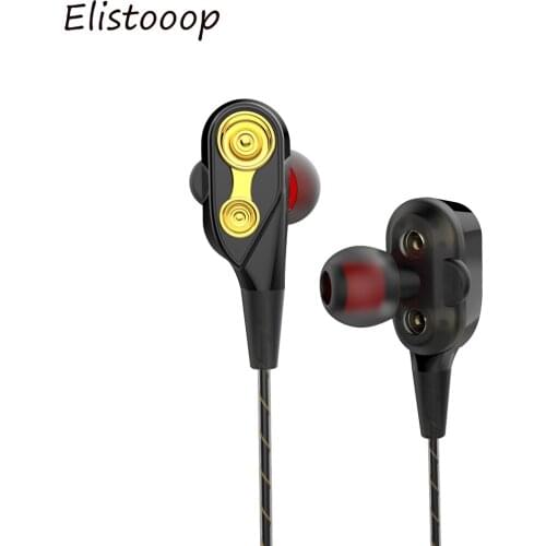 3.5mm HiFi Wired Earphone Dual-Dynamic Quad-core Speaker In-ear earbuds Flexible Cable Anti-wrap with HD Microphone