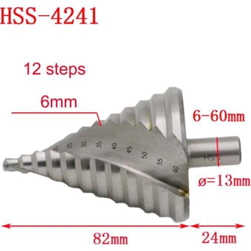 6-60mm Hss 4241 Step Cone Drill Bit Hole Cutter Set 12 Steps Metric Step Drill Wood Plastic Metal Drilling Shank Dia 13mm