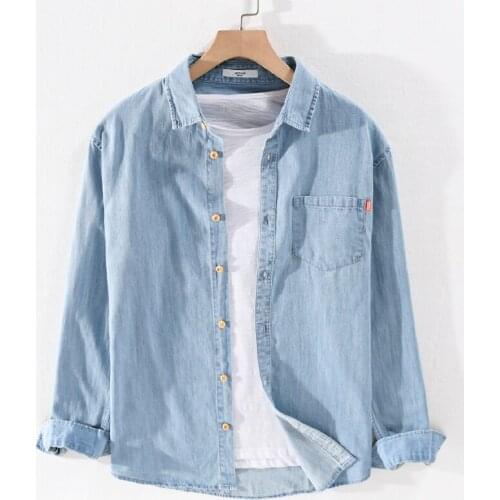 Suehaiwes brand Italy long-sleeved denim shirt men cotton blue shirts for men casual trendy shirt mens comfortable chemise