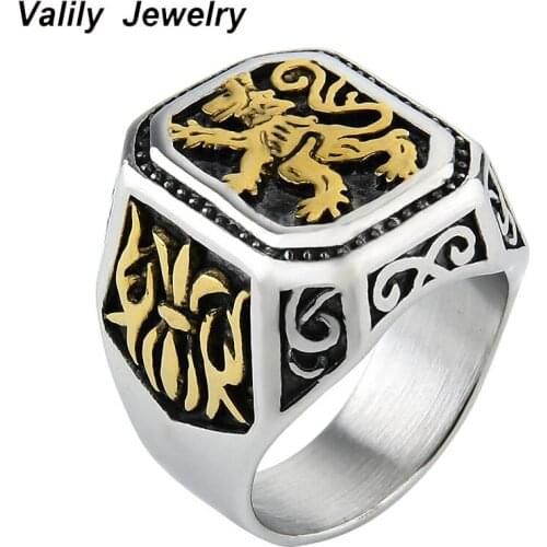 Valily New Arrival Lion Ring Punk Stainless Steel Solid Flower Vintage Ring Big For Men Cool Animal Rings Jewelry US Size