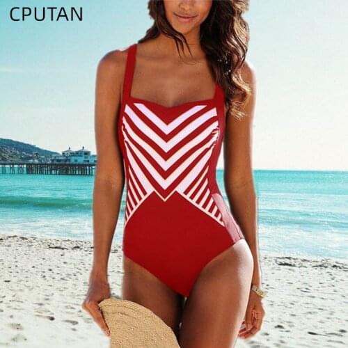 Vintage One Piece Swimwear 2021 New Stripe Push Up Swimsuit Women Bodysuit Sport Swim Bathing Suit Monokini Beachwear Summer