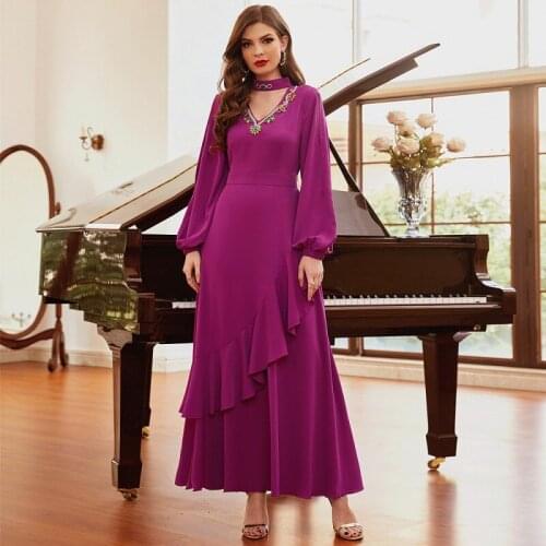 High Quality Prom Wedding Sexy Party Dress Dubai Elegant Lady Rhinestones Maxi Gown Fashion Muslim Womens Kaftan Morocco Abaya