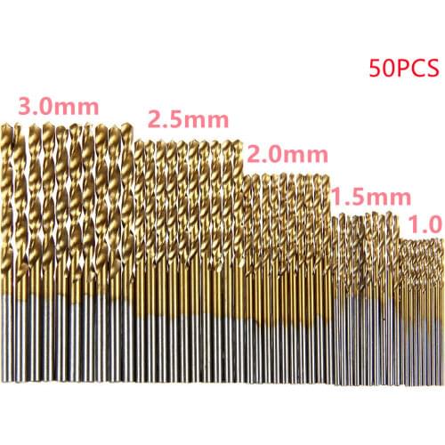 50Pcs Titanium Coated HSS High Speed Steel Drill Bit Set Tool High Quality 1/1.5/2/2.5/3 New 2020