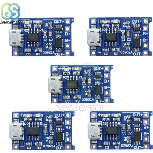 5Pcs TP4056 5V 1A Micro USB 18650 Lithium Battery Charging Board Charger Module with Protection Dual Functions