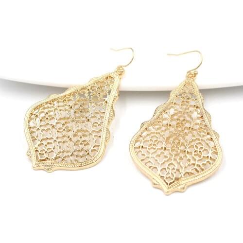 2019 Hot Selling Big Water Drop Filigree Dangle Earrings High Polish Teardrop Women Fashion Gift Fashion Jewelry Wholesale