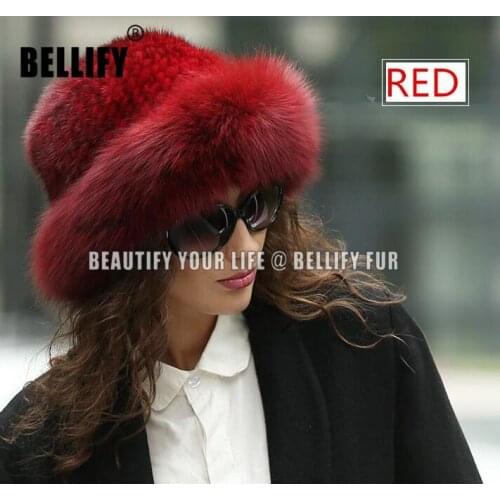 Russian Style Princesss Women knitted Natural Mink fur Hats luxury New Collections Fox Fur Female caps headwear