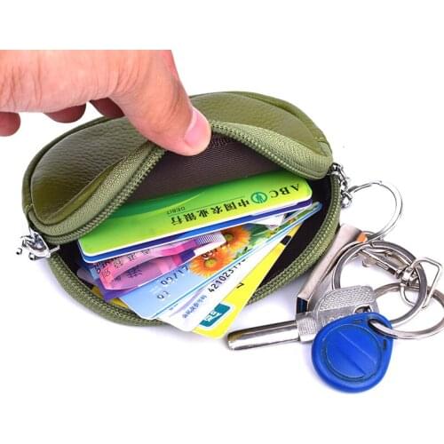 Women Mini Coin Key chain Wallet Ladies Double Zipper Genuine Leather Coin Purse Multi Functional Girl Round Small Wallet 48