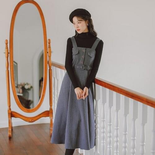 Dresses for women 2021 French Vintage Strap Dress Autumn Robe Femme Fashion Korean Design Elegant Dress Vestido midi