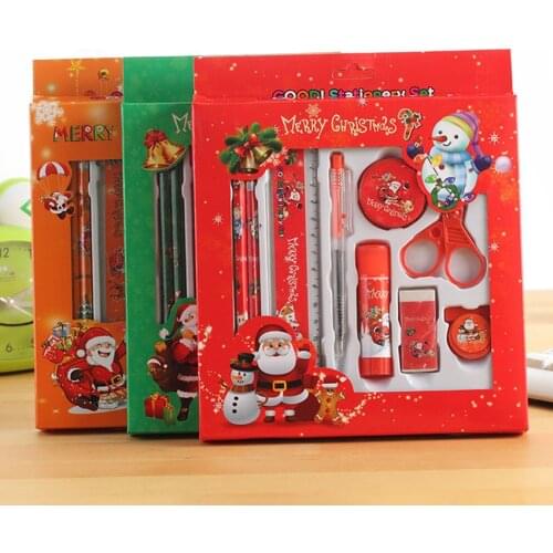 1 Set Christmas Stationery Set Christmas Gift Students Pen,Pencil,Eraser,Ruler,Sharpener Stationary Office School Supplies