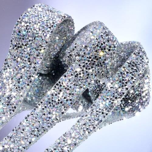 1 Yard Sewn Rhinestones For Needlework Tape Ribbon Rhinestones Glass For Wedding Dress Clothes Jewelry DIY Rhinestone Tape Trim