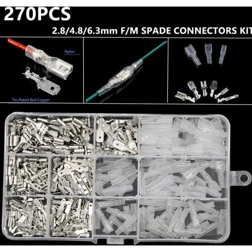270Pcs 2.8/4.8/6.3mm Insulated Male Female Wire Connector Electrical Wire Crimp Terminals Spade Connectors Assorted Kit