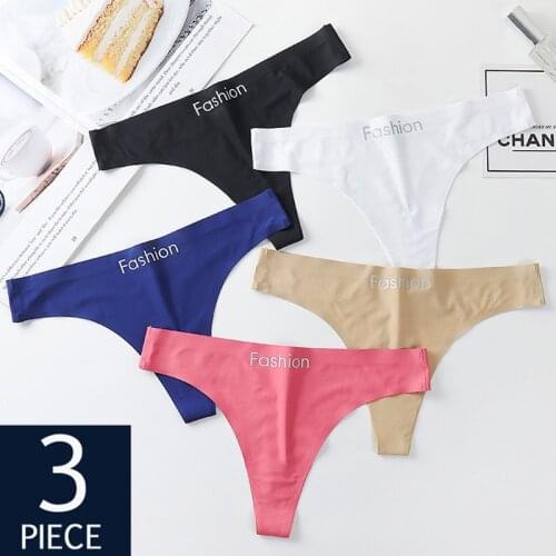 3PCS Women' Seamless Silk Thongs Sexy Letter Sports Underwear Solid Color Low Waist G-String Soft Lady Intimates Lingerie Tangas