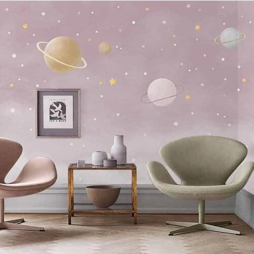 Custom 3D Wallpaper Nordic Hand Painted Pink Starry Sky Romantic Clouds Mural Girls Childrens Room Background Wall Painting 3D