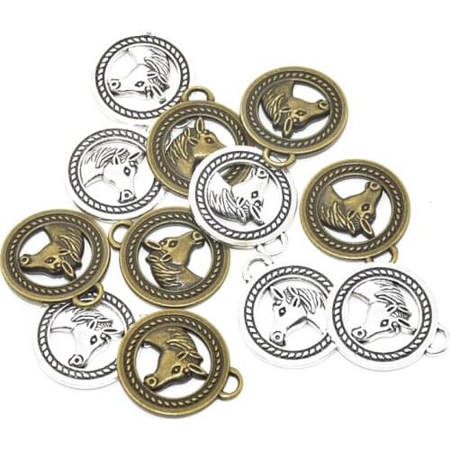 5pcs Wholesale Two Color Horse Head Charms Zinc Alloy Metal Round Pendants For DIY Handmade Jewelry Accessories Making 28*25mm