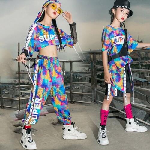 Children Hip Hop Street Costumes Colorful Loose Performance Suit Boys Girls Hip Hop Stage Wear Kids Ballroom Rave Clothes DB2157