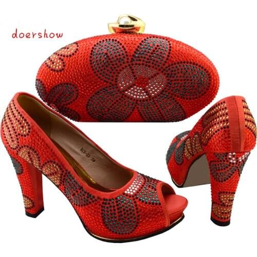 Doershow popular style Italian Shoes with Matching bags good quality fashionable shoes and bag set For lady! BCH1-8