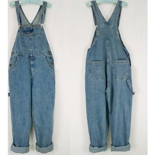 Hot 2020 Mens Denim Bibs Mens Loose Retro Style Japanese Joker Bibs Siamese Trousers Large Size 28-44 46 48 50 Workwear