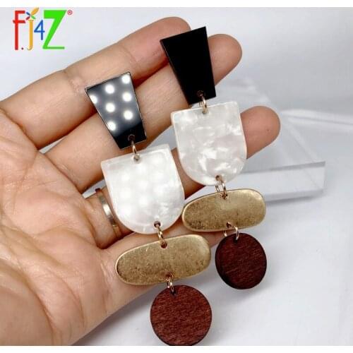 F.J4Z New Women Geometric Earrings Fashion Acrylic Wood Alloy Long Earrings Hit-Hop Cocktail Earring Jewelry Dropship
