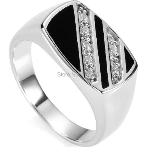 Eulonvan 925 sterling Silver jewelery finger rings for men Black Resin and white Cubic Zirconia dropshipping S-3777 size 6 - 13