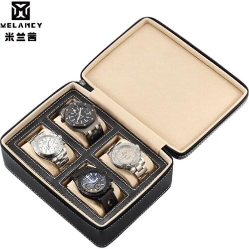 4 Slots Leather Watch Box Jewelry Bracelet Necklace Storage Organizer With Zipper Classic Multi-functional Bracelet Display Case