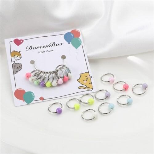 10pcs Round Acrylic Beads Knitting Stitch Markers Random Color Zinc Based Alloy Crochet Stitch Lock Knit Needlework Accessories