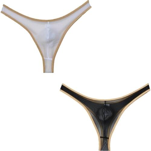 Fashion Binding Tape Sexy Micro Mesh Transparent Mens Thongs&G-Strings See-Through Male Thong Underwear Men Charming Tanga