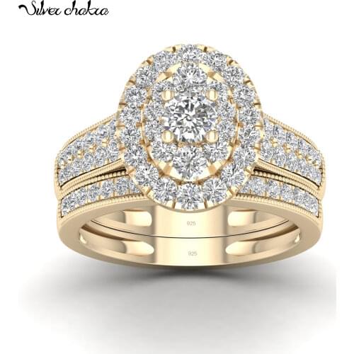 Diamond Couple Rings Set Woman Wedding Engagement Sterling Silver Ring Shining Luxury Zircon 14k Gold Jewelry Valentines Gift