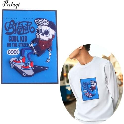 Pulaqi Punk Skateboard Boy Patches For Clothes Stripes Sew On Patches For Man Jacket Sewing Stickers Badges DIY Decor On Clothes