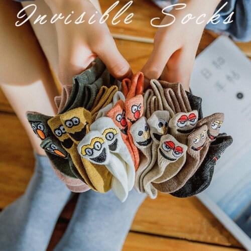 4Pairs New Fashion Socks Woman Cotton Summer Candy Color Embroidered Expression Smile Ankle Socks Girls Cute Novelty Happy Socks