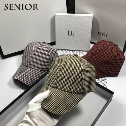 Autumn Plus Velvet Couple Hat Fashion Houndstooth Outdoor Casual Womens Baseball Cap Big Brim Adjustable Unisex Hat Warm Hat