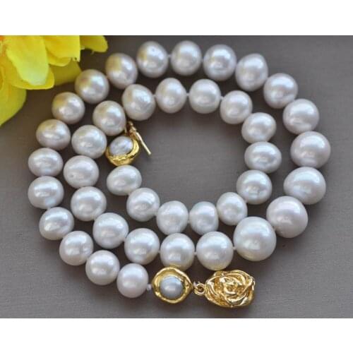 Z11111 A+ 18" 14mm White Round Freshwater Pearl Gold-plating Necklace Choker