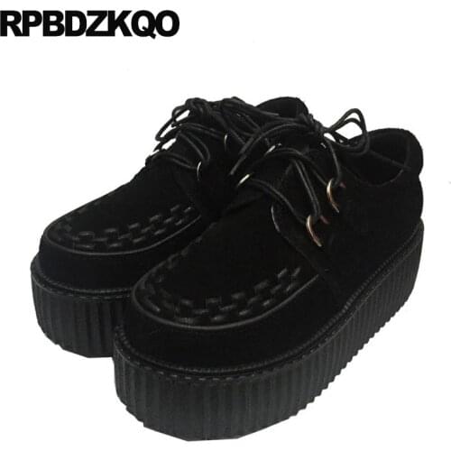 Women Platform Suede Thick Sole Creepers Purple Muffin Blue 10 Yellow Wide Fit Shoes Ladies 11 Lace Up Velvet Harajuku Japanese