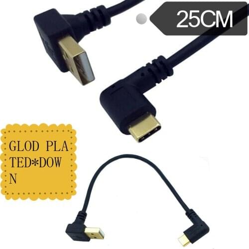 GOLD Plated Down Angle USB2.0 (Type-A) Male to USB3.1 (Type-C)Male Left & Right Angle USB Data Sync & Charge Cable Connector