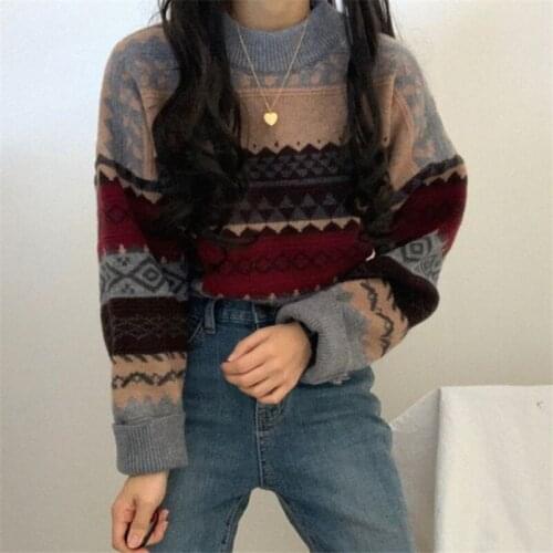 RUGOD Vintage Knitted Sweater Women Casual O-neck Long Sleeve Pullover 2020 Autumn Winter Sweater Tops 2020 Winter Tops for Lady