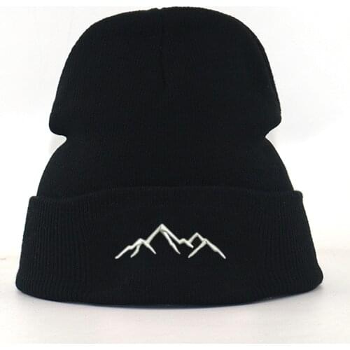 Mountains Embroidered hat cotton flexible warm winter knitted beanie cap fashion sports beanies hip hop ski cap unisex