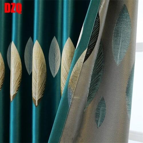 Modern High-end Double-sided Jacquard Leaves Curtains Luxury Satin Fabric Blackout Curtains for Living Room and Bedroom