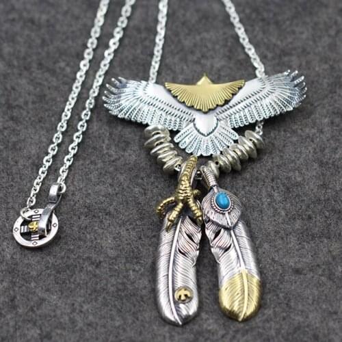 Takahashi Goro Retro Thai Silver Eagle Claw Pendants S925 Sterling Silver Corner Chain Flying Hawk Pendant A Set Necklaces