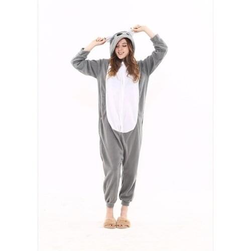 Animal Koala Onesies Costumes Adults Unisex Animal Cartoon Onesies Fleece Hooded Homewear Women Men Anime Jumpsuit Onepiece Suit