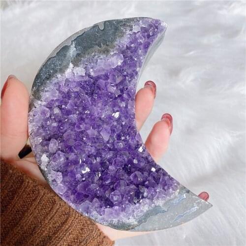 High Quality Natural Amethyst Cluster Moon Shaped Quartz Purple Crystal Cluster Healing Stone Collection Gift Home Decor