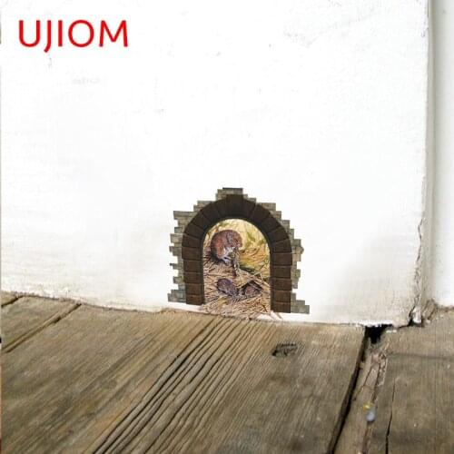 UJIOM Funny Mouse Hole Wall Stickers Anime Home Room Vinyl Furniture Waterproof Bedroom Decals Mural Art Home Decoration