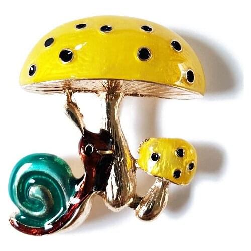 Yellow Mushroom Green Snails Enamel Cute Sweet Design Alloy Brooches