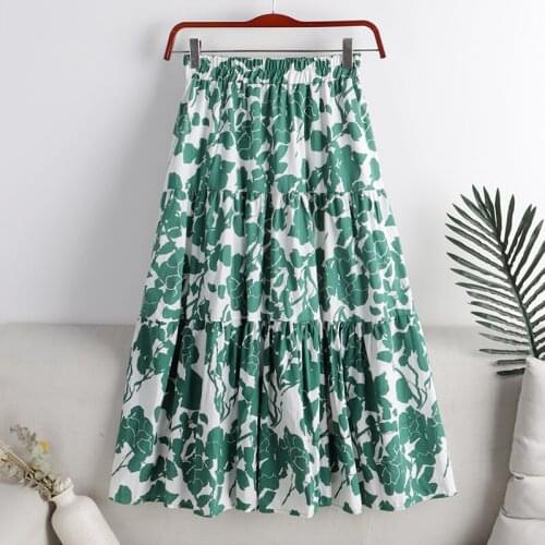 Bohemian Spring Summer Long Floral Green Skirt High Waist Midi Maxi Elegant Vintage A Line Women Loose Skirts DS167