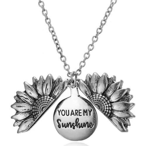 You Are My Sunshine Open Locket Sunflower Pendant Necklace Women Men Family Friends Charm Chain Lover Couple Party Gifts Jewelry