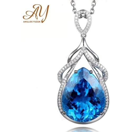 Anillos Yuzuk 925 Sterling Silver Blue Topaz Pendant Necklace for Women Luxury Gemstone Party Necklaces Fine Jewelry For gift