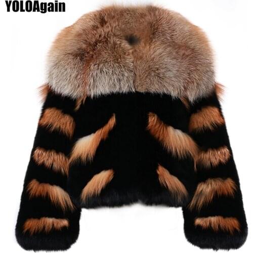 YOLOAgain Winter Warm Full Pelt Women Turn-down Collar Natural Fox Fur Jacket Coat Y002