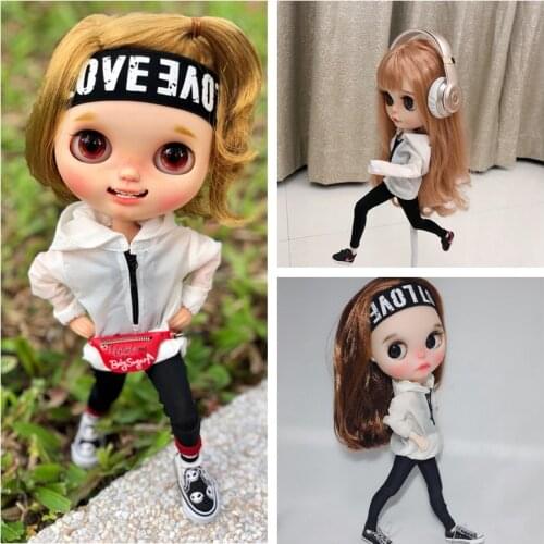 3PCS/Set Cool Blyth Doll Clothes Transparent Wind Coat+Hair Band+Tight Pant for Blyth,Azone,OB24 Doll Accessories for 1/6 Dolls