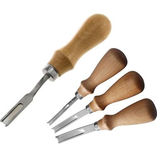 4 Pcs Leather Edge Beveler Skiving Beveling Knife DIY Cutting Craft Tool with Wood Handle A4mm A6mm A8mm & French Style